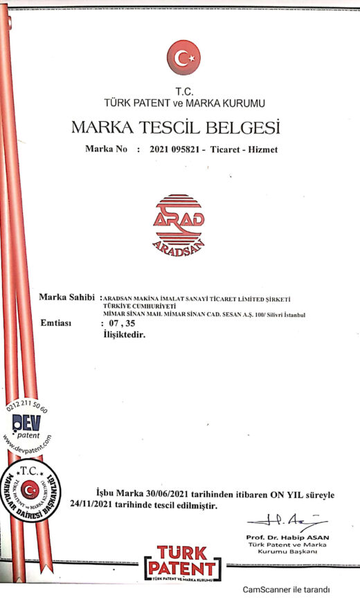 Aradsan Company Certificates